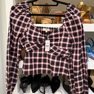 LOFT Women's Black and Red Checkered Blouse